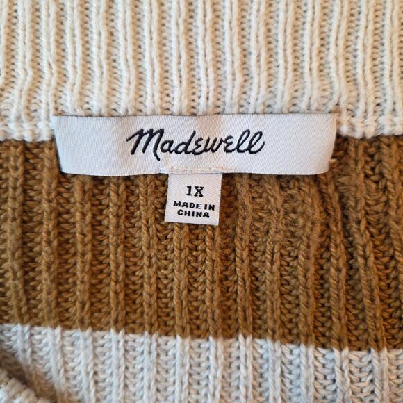 Madewell Sweater, Thompson Pocket Crewneck Pullover Striped Cotton Blend sz 1X - Picture 2 of 10